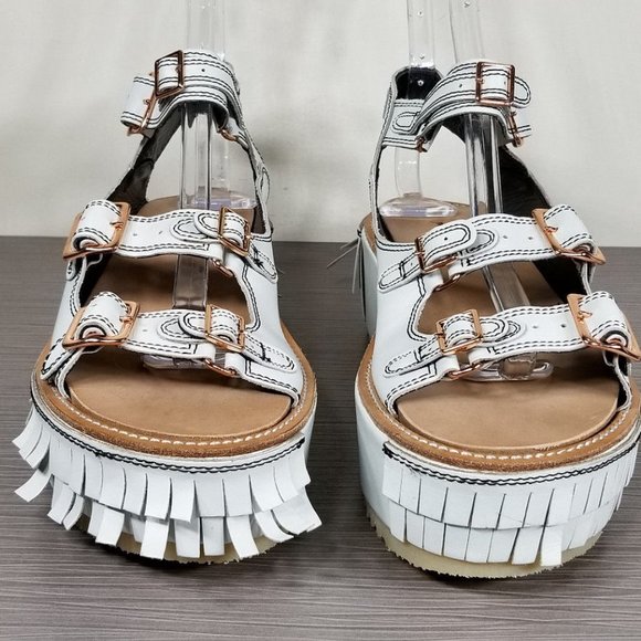 Julien David Fringe Platform Sandal, White Leather, Womens Size 6 & 7 - Picture 2 of 10
